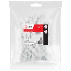 Скоба пластиковая ЭРА NO-224-588 крепежная плоская 14 мм белая (50 шт/уп)