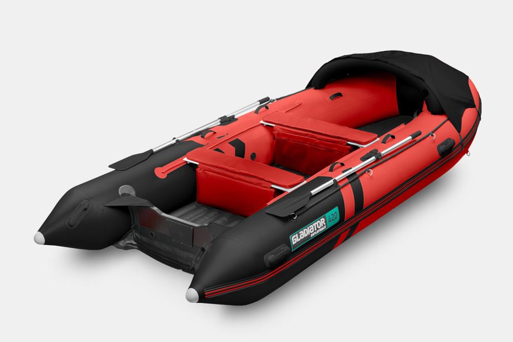 Надувная лодка GLADIATOR E420PRO красно-черный
