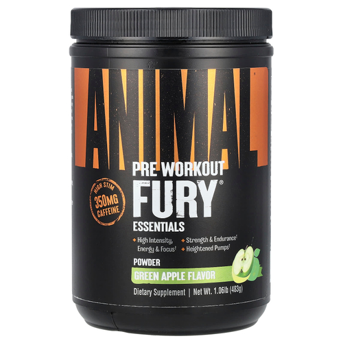 Animal, Fury® Essentials, предтренировочный комплекс, со вкусом зеленого яблока, 483 г (1,06 фунта)