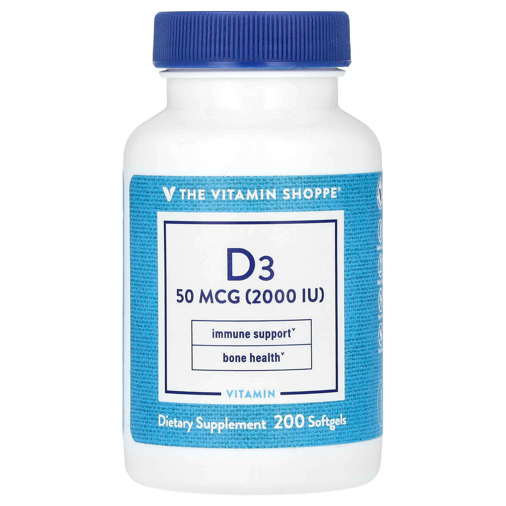 The Vitamin Shoppe, Витамин D3, 50 мкг (2000 МЕ), 200 мягких таблеток