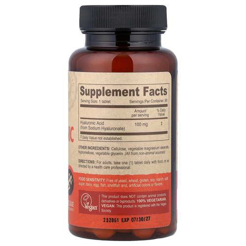 Deva, Веганская гиалуроновая кислота, 100 мг, 90 таблеток