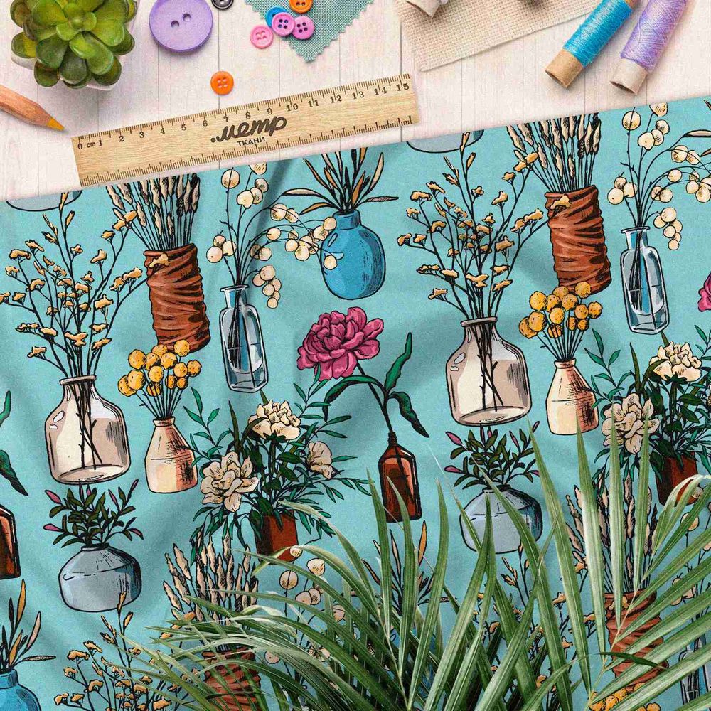 Ткань атлас сухоцветы в бутылочке