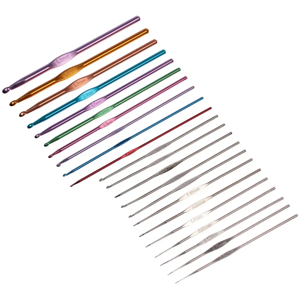 Крючки вязальные металлически в футляре 22шт «Favorite Hous», цвет как на фото, от 0,65мм до 6,5мм 22шт (футляр фиолетового цвета)