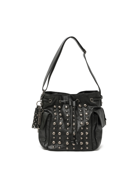 Сумка На Плечо Cleo Black Washed Faux Leather Studded Bucket Bag
