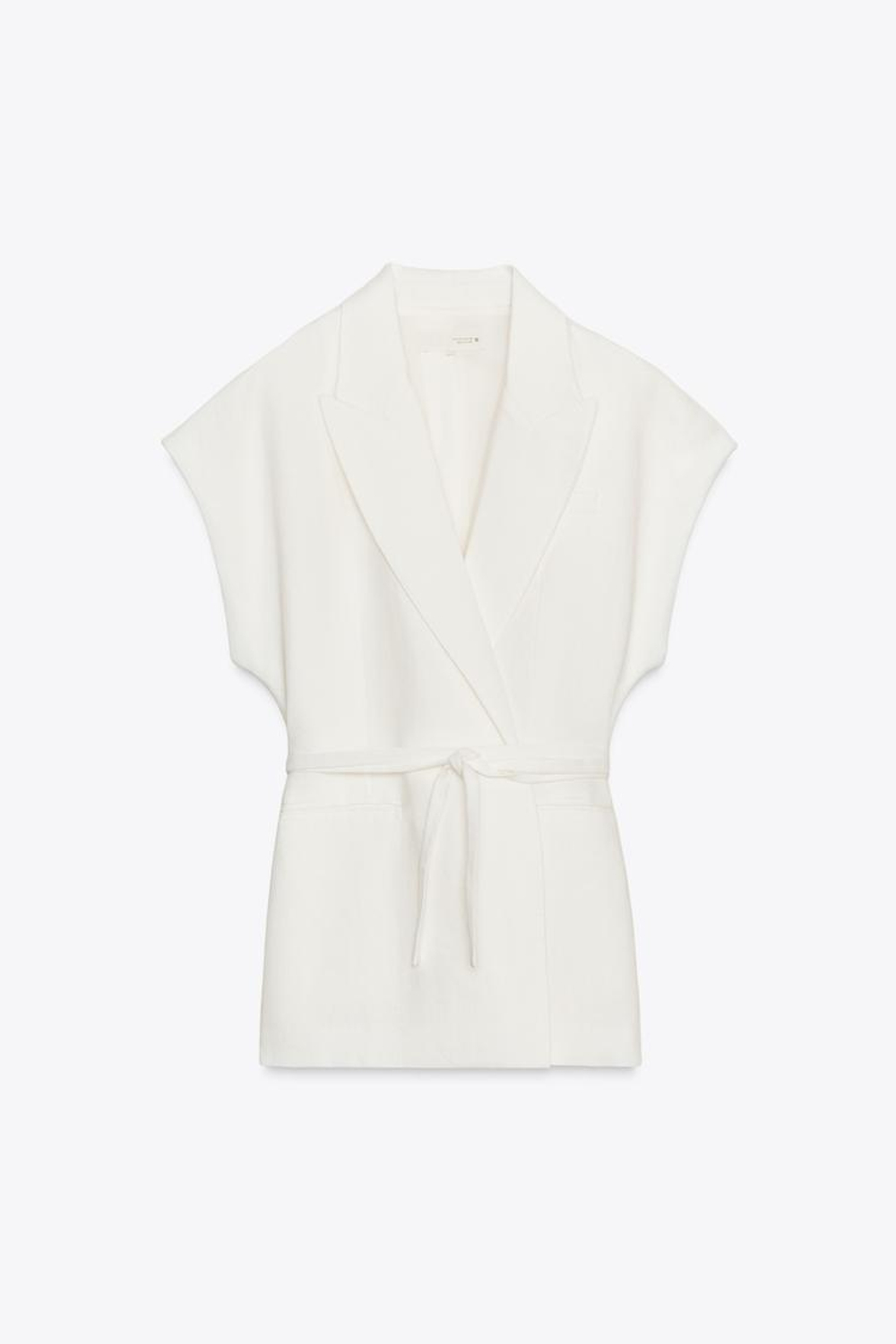 ZARA ДВУБОРТНЫЙ ЖИЛЕТ ИЗ СМЕСОВОГО ЛЬНА — ZW COLLECTION, БЕЛЫЙ