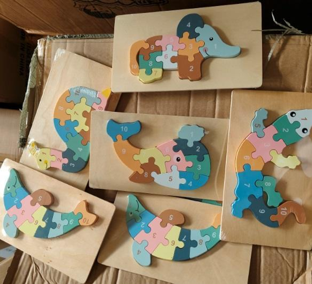 Развивающая игрушка деревянная Пазл-вкладыш по номерам Живовотные, C-41805