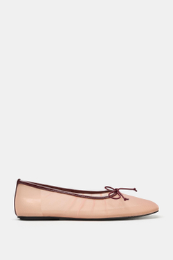 ZARA БАЛЕТКИ ИЗ СЕТКИ С БАНТОМ, РОЗОВЫЙ