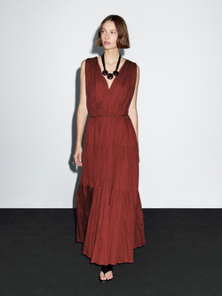 Massimo Dutti Длинное платье из 100% хлопка со складками, черепичный