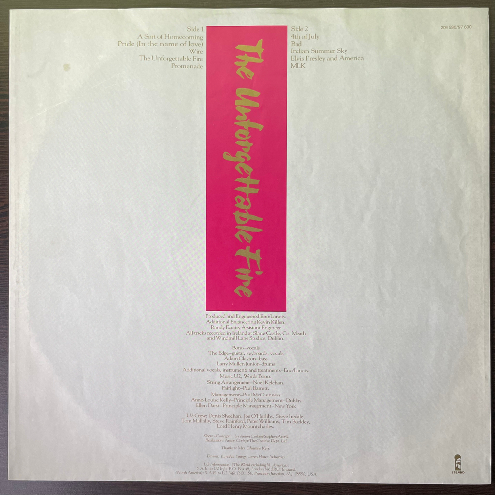 U2 - The Unforgettable Fire (Европа 1985г.)