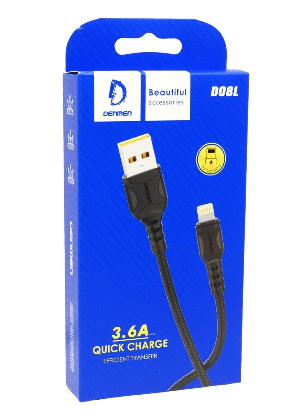 Кабель USB - Lightning DENMEN D08L 3.6A (черный) 1м