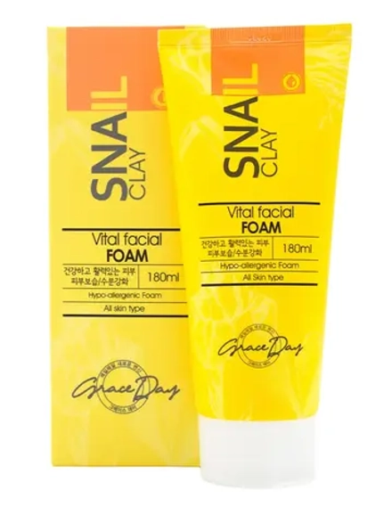 GRACE DAY - ПЕНКА ДЛЯ УМЫВАНИЯ С ЭКСТРАКТОМ СЕКРЕТА УЛИТКИ И БЕЛОЙ ГЛИНОЙ SNAIL CLAY FRESH FACIAL FOAM, 180 ML