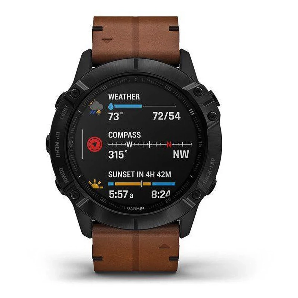 Мультиспортивные часы Garmin Fenix 6X Sapphire черный DLC с каштановым кожаным ремешком 010-02157-14