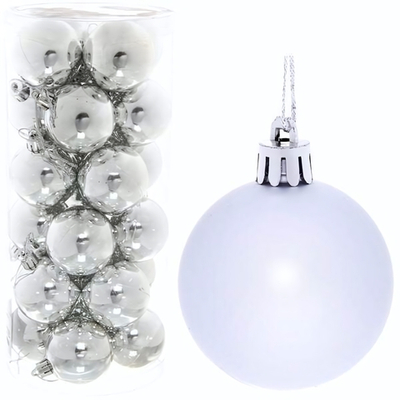 Новогодние шары 5 см (набор 24 шт) "Глянец", серебро (Серпантин)