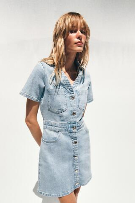 ZARA ДЖИНСОВОЕ МИНИ-ПЛАТЬЕ Z1975, ГОЛУБОЙ