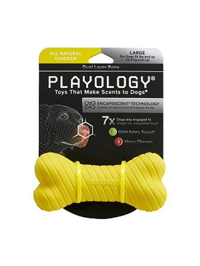 Playology Двухслойная жевательная косточка Dual Layer Bone для собак с ароматом курицы, желтая