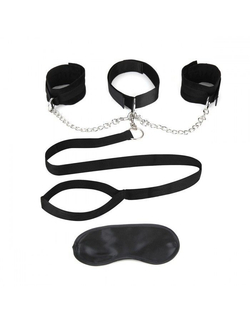 Чёрный ошейник с наручниками и поводком Collar Cuffs Leash Set