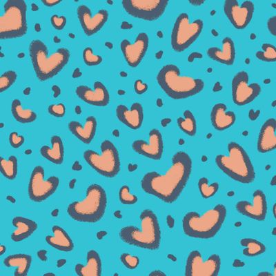 Леопардовые сердца / голубой-антрацит-персиковый