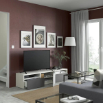 Тумба под ТВ с дверцами и ящиками - IKEA BESTÅ/BESTA/БЕСТО ИКЕА, 42х39х180 см, белый/темно-серый