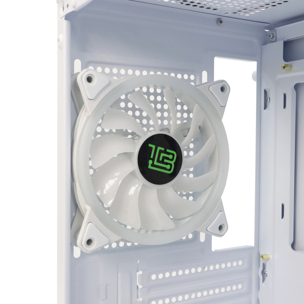 Корпус BaseTech eXtreme GFX-06, Без БП, mATX, белый, 4xFRGB FAN, 2xUSB2, 1xUSB3, бок: закалённое стекло (BT-GFX-06W-MESH-4F-RGB)