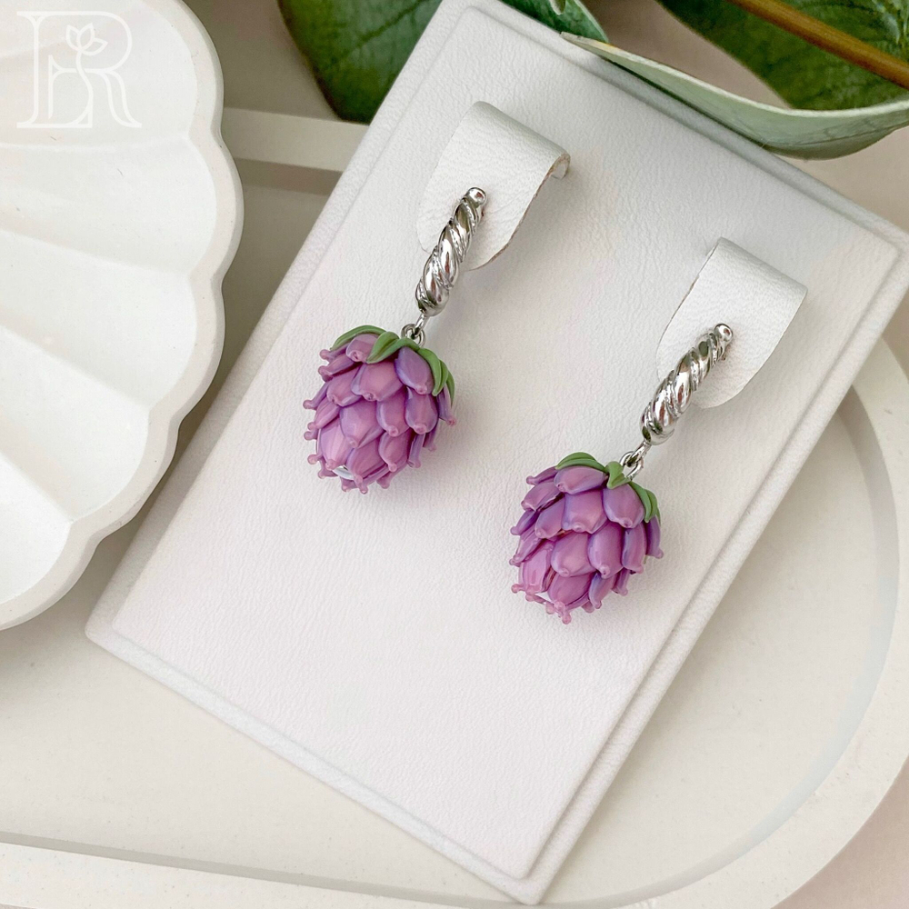 LEFIREL' Серьги серебряные женские "Клевер" с цветами из муранского стекла / ювелирные украшения из родированного серебра 925