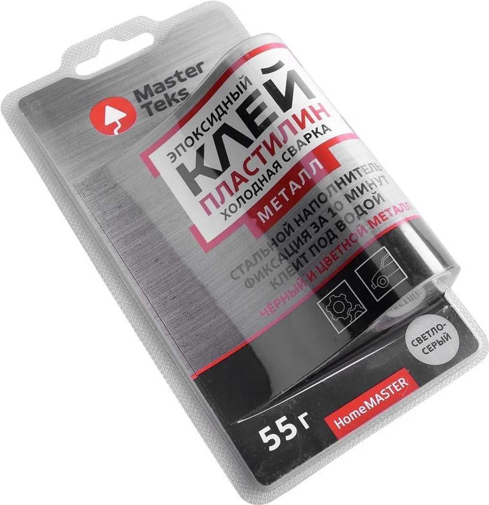 КЛЕЙ-ПЛАСТИЛИН ЭПОКСИД ХОЛОД СВАРКА MASTERTEKS HOMEMASTER МЕТАЛЛ СВЕТЛО-СЕРЫЙ