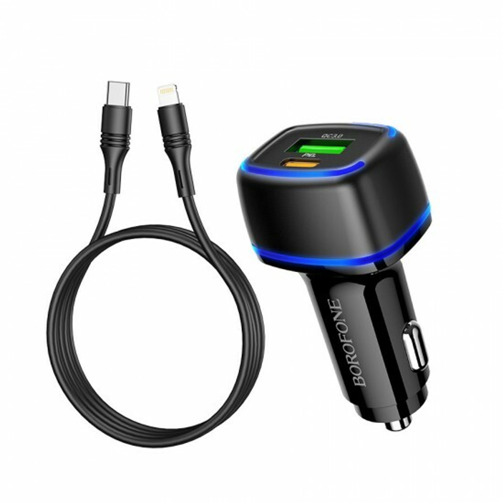 Автомобильная зарядка Borofone BZ14A 3A QC3.0, Type-C/Lightning, 012347 Белый