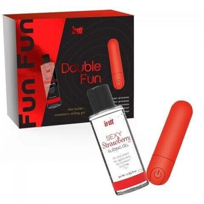 Набор от Intt DOUBLE FUN: вибропуля и лубрикант с клубничным ароматом, 50 мл