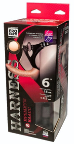 Пояс премиум класс WOMAN SIMPLEX с 3 насадками 6" (Цвет: телесный с черным)