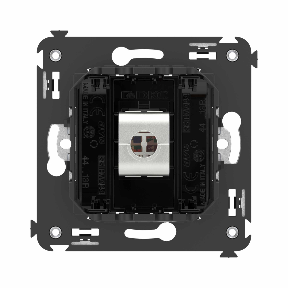 Компьютерная розетка RJ-45 без шторки в стену, кат.6А одинарная экранированная, "Avanti", "Черный квадрат"