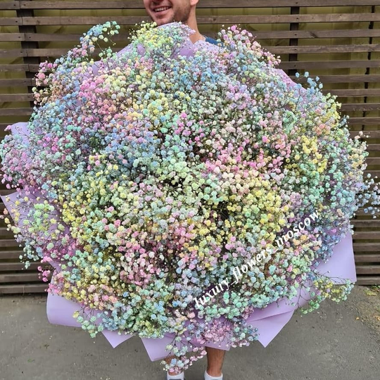 Огромный букет радужных гипсафил