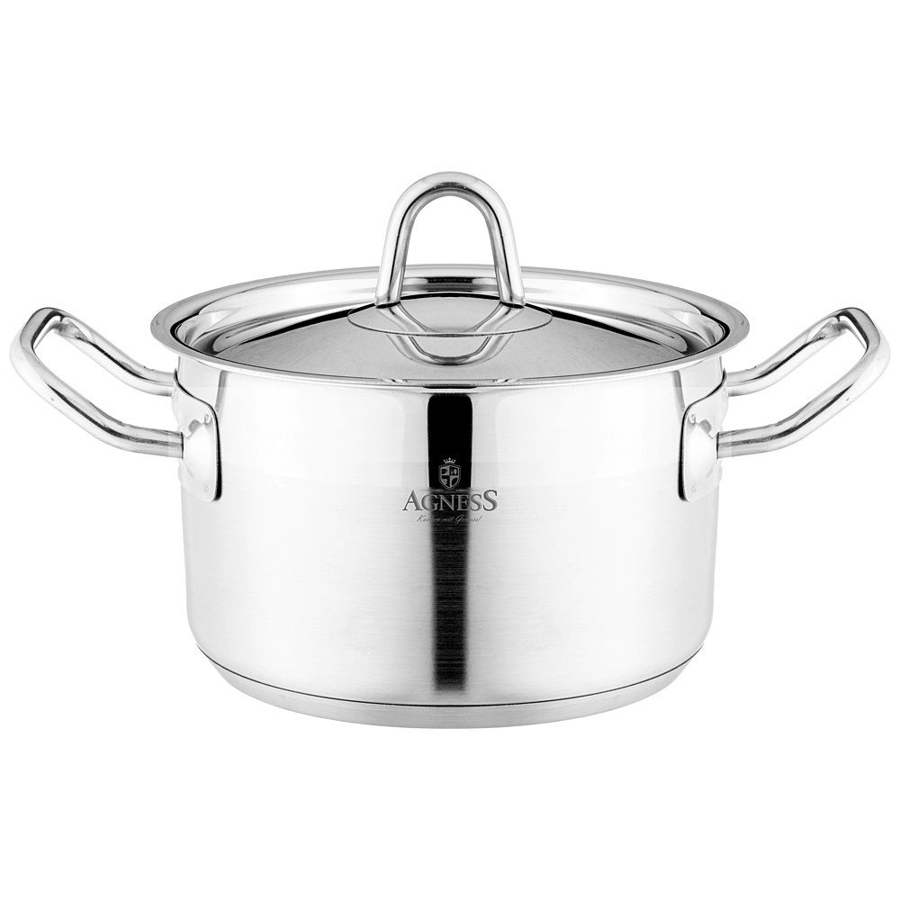 КАСТРЮЛЯ AGNESS 16X10 СМ 1,8 Л ВЫСОКОКАЧЕСТВЕННАЯ НЕРЖ СТАЛЬ 18/10 С КРЫШКОЙ НЖС