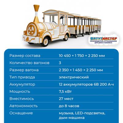Поезд с подсветкой и музыкой «Золотой луч», 3 вагона, 27 мест