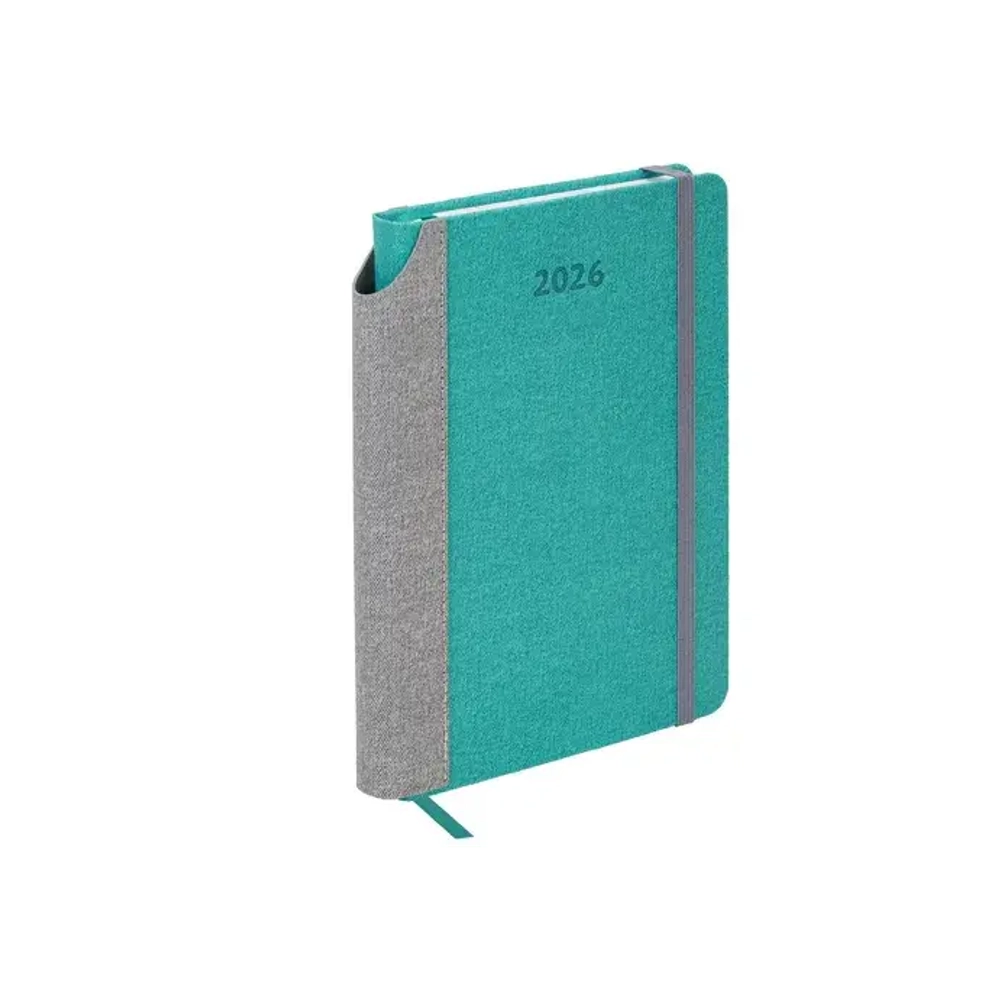 Ежедневник датированный 2026 А5 138x213 мм, BRAUBERG "Mosaic", под кожу, держатель для ручки, бирюза, 117110