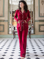 Роскошный домашний костюм из велюра (Размер: S) (Цвет: бордовый)