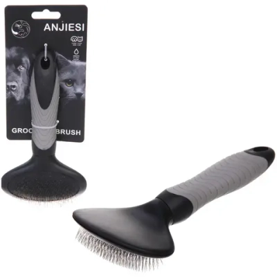 Расческа - пуходёрка для животных «ПРЕМИУМ - МОЙ БРО», прорезиненная ручка, цвет серый/черный, 10.8*18.5см