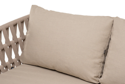 "Диего" диван 2-местный плетеный из роупа, основание дуб, каркас алюминий светло-серый (RAL7035) шагрень, роуп бежевый круглый, ткань бежевая 15052