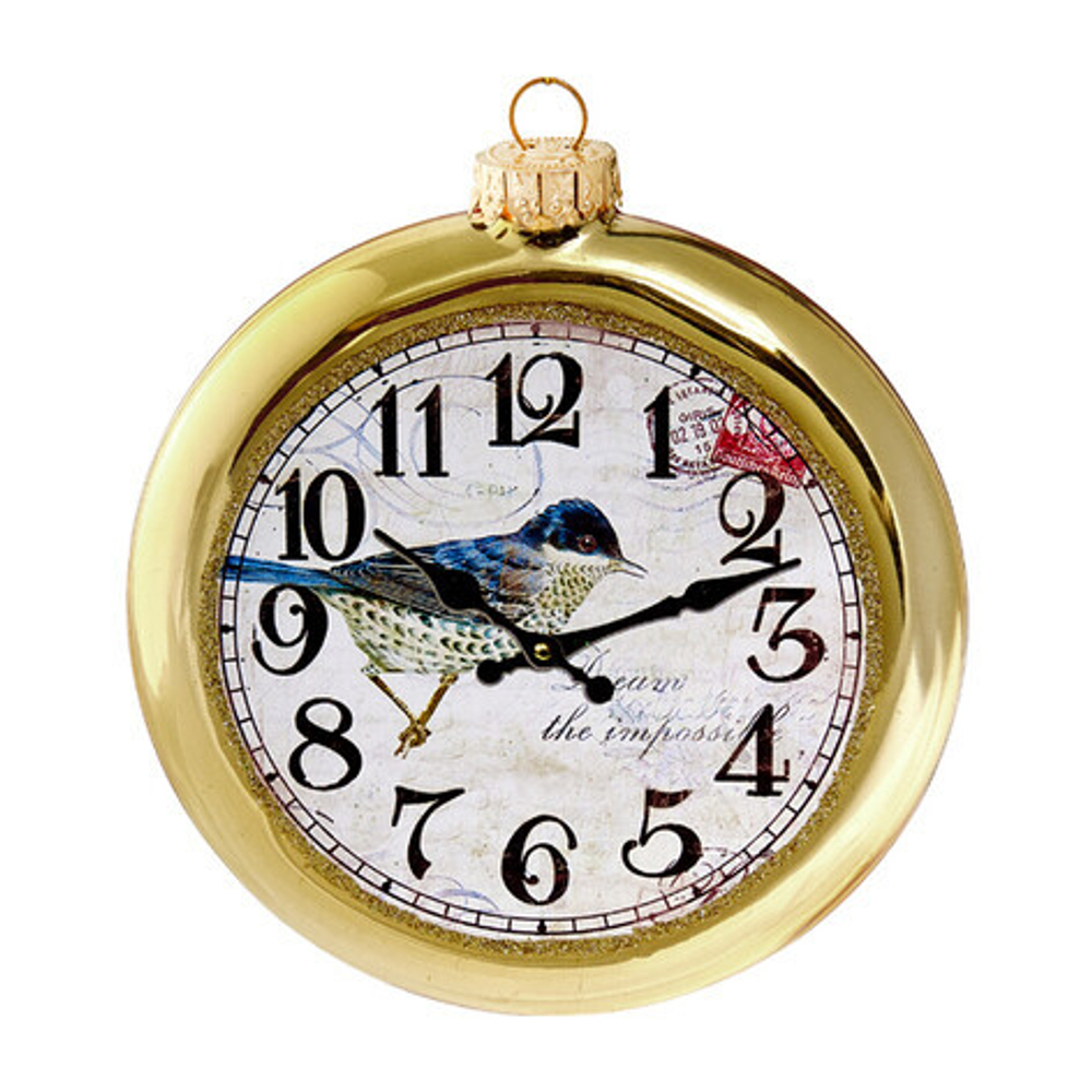 Часы золотые с синей птицей12см GLT700
