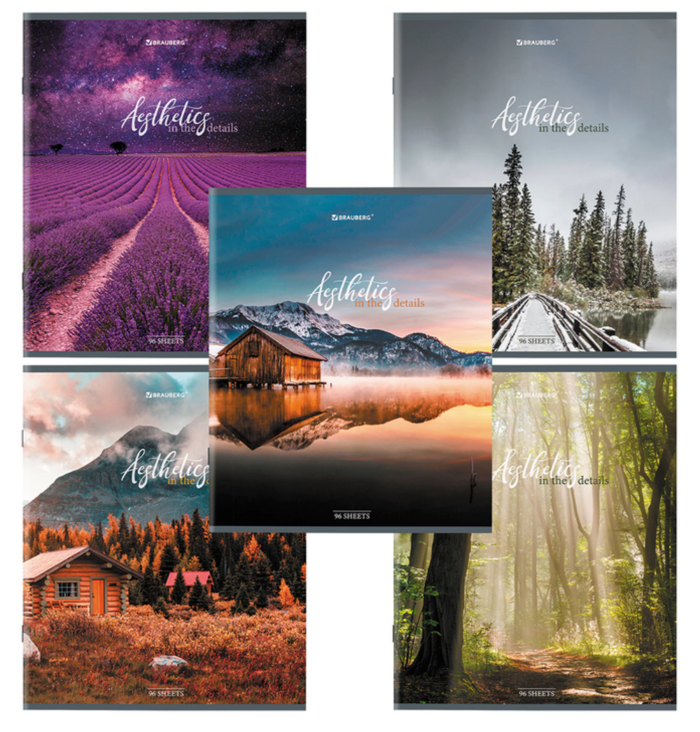 Тетрадь А5 96л. клетка "Nature" скоба, глянцевая ламинация, микс (BRAUBERG)