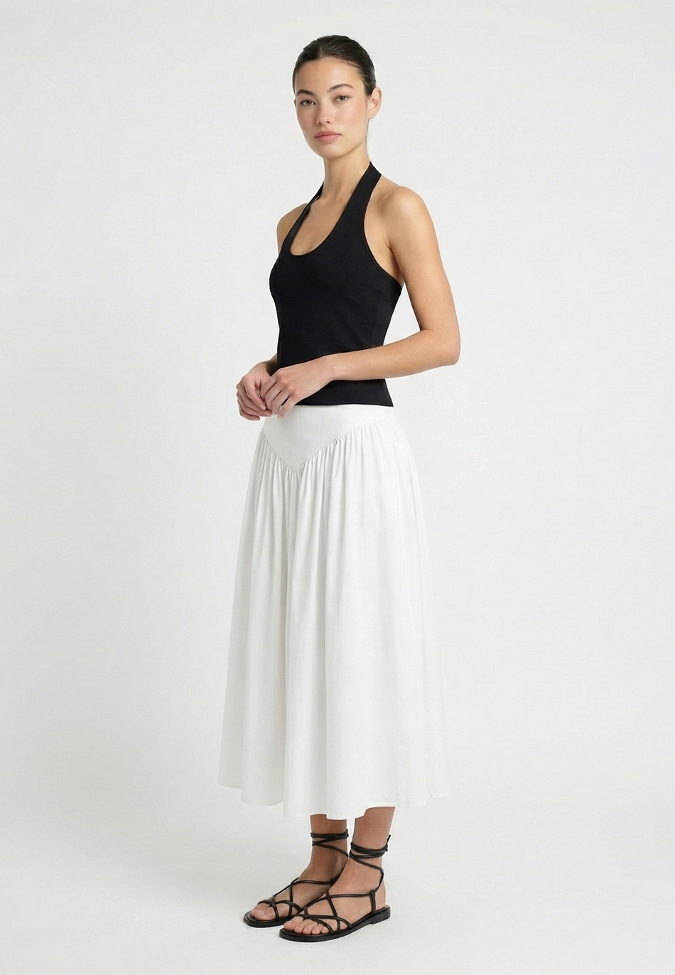 Юбка из хлопка миди с фигурной кокеткой