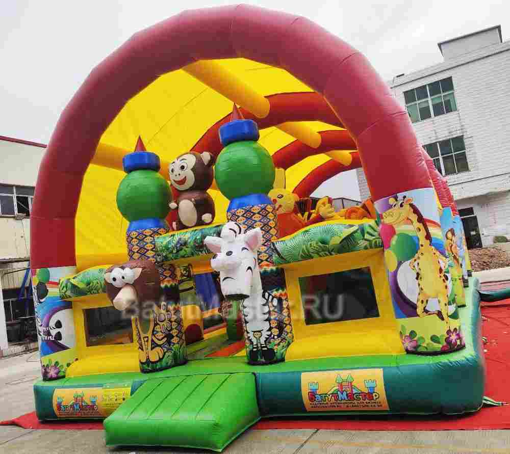 Коммерческий надувной батут "Мульти зверята" с крышей, 10*6*6 м