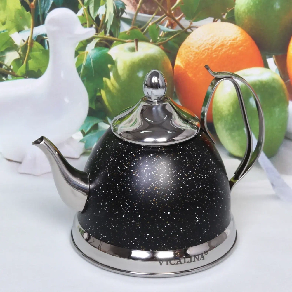 Чайник из нержавеющей стали 1л «Vicalina» с ситом, черный