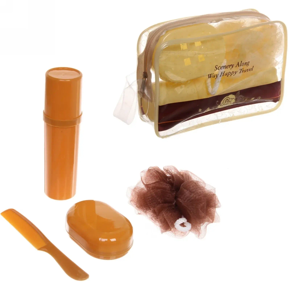 Набор банный дорожный 4шт «Traveler - Rose», (мочалка, футляр 2шт, расческа), микс два цвета, 21*13,5*6,5см