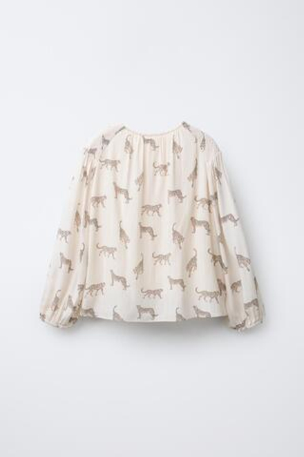 ZARA РУБАШКА С ЛЕОПАРДОВЫМ ПРИНТОМ, ЭКРЮ