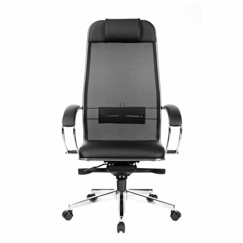 Кресло офисное МЕТТА "ErgoLife" Comfort, хром, сиденье мягкое, ткань-сетка/экокожа, черное