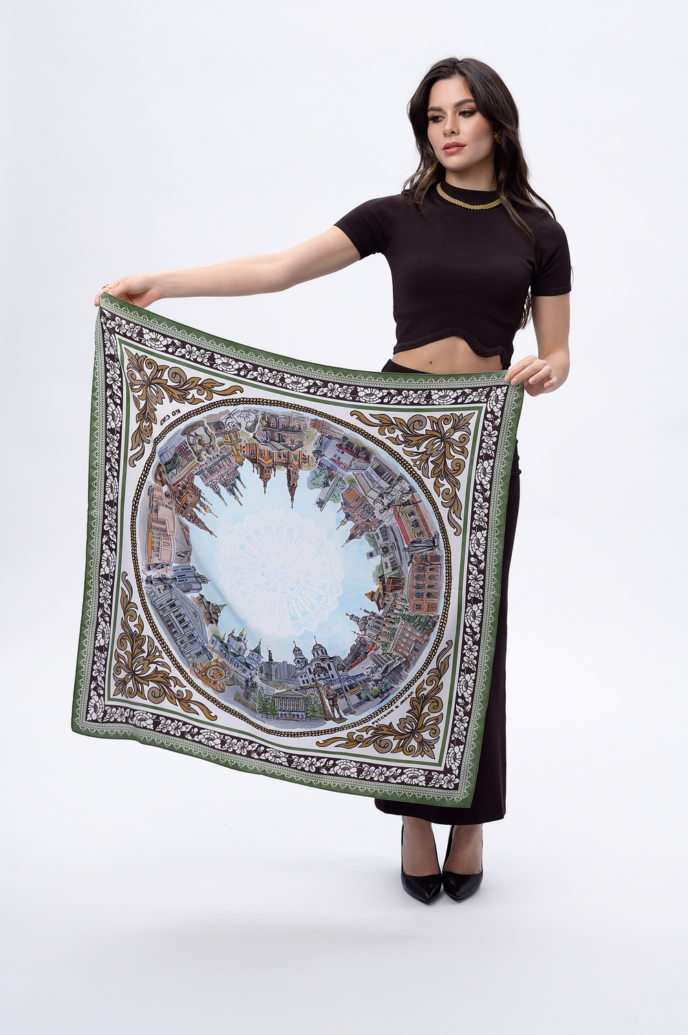 Платок «Связь времен» оливковый