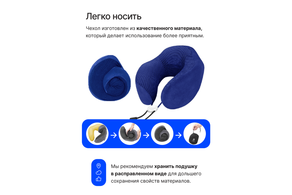 Подушка для путешествий RoadLike Travel Kit Pure с эффектом памяти, синий