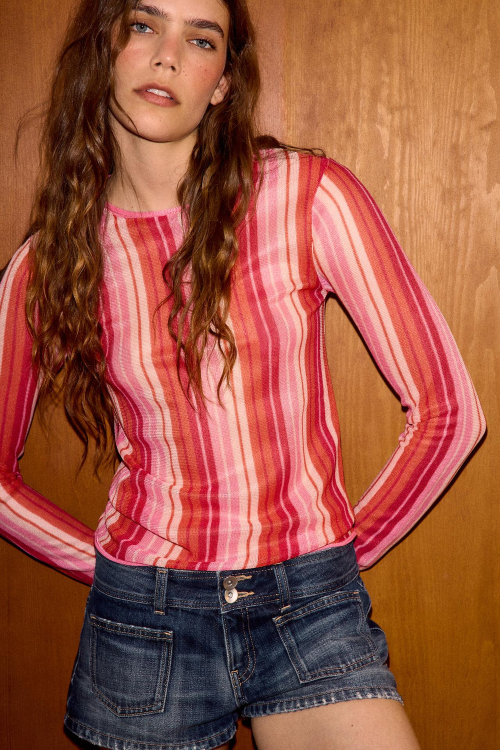 ZARA ТОНКИЙ ТРИКОТАЖНЫЙ ДЖЕМПЕР В ПОЛОСКУ, КРАСНЫЙ/БЕЛЫЙ