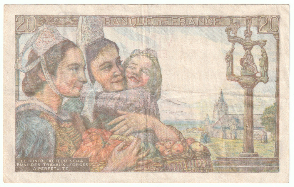 France, 20 Francs - Pêcheur, 1944, VF