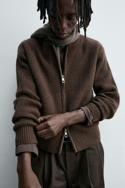 ZARA ТРИКОТАЖНЫЙ КАРДИГАН, КОРИЧНЕВЫЙ