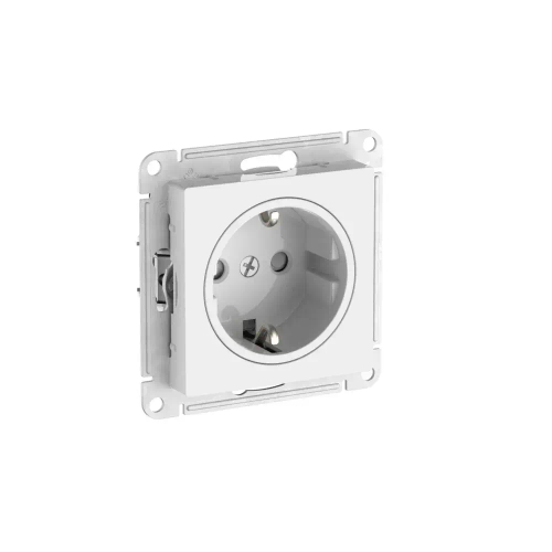 Atlas Desing Art Розетка с заземлением со шторками, 16А, механизм, быстрозажим. клем., Белый